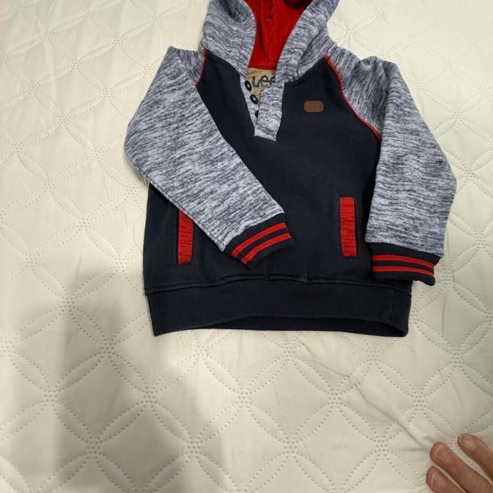 Lee Marled Hoodie Navy Blue Red Pullover Sweatshirt